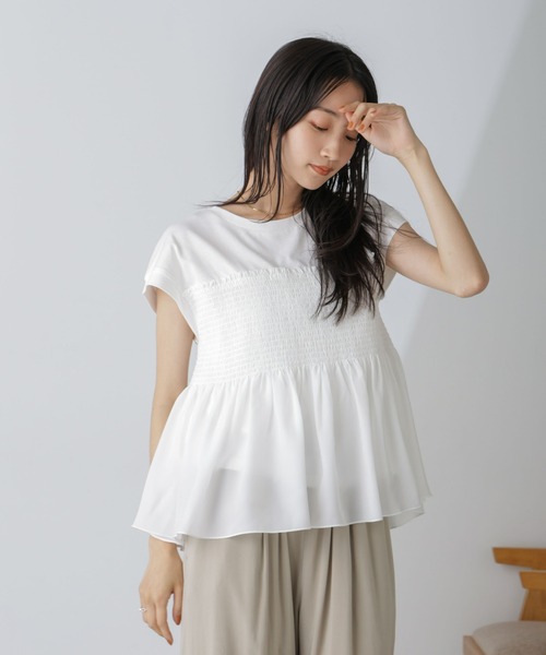 セール】シャーリングビスチェドッキングカットトップス（T