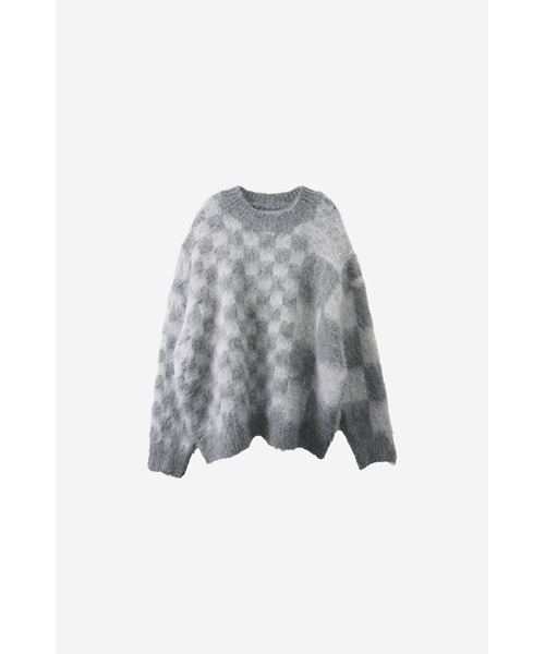 LOVE POMME POMME(ラブポムポム)の「Block Check Pattern Knit(ニット/セーター・レディース・グレー/ブラック・FREE)」の2枚目の写真