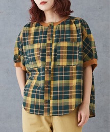 チェックリブ付バルーンシャツ