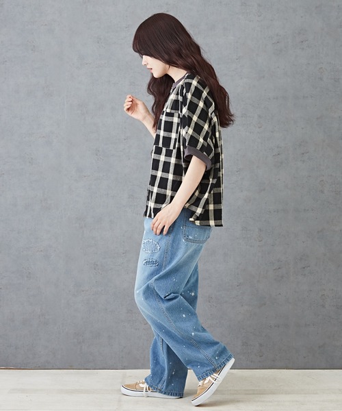 CUBE SUGAR（キューブシュガー）の「チェックリブ付バルーンシャツ（シャツ/ブラウス・レディース・グリーン/レッド/ブラック/マルチ・M）」の7枚目の写真