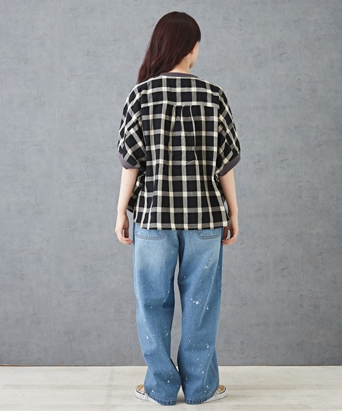 CUBE SUGAR（キューブシュガー）の「チェックリブ付バルーンシャツ（シャツ/ブラウス・レディース・グリーン/レッド/ブラック/マルチ・M）」の8枚目の写真