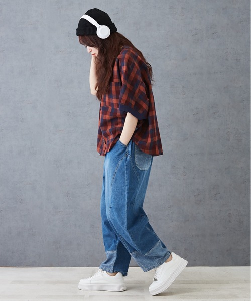 CUBE SUGAR（キューブシュガー）の「チェックリブ付バルーンシャツ（シャツ/ブラウス・レディース・グリーン/レッド/ブラック/マルチ・M）」の10枚目の写真