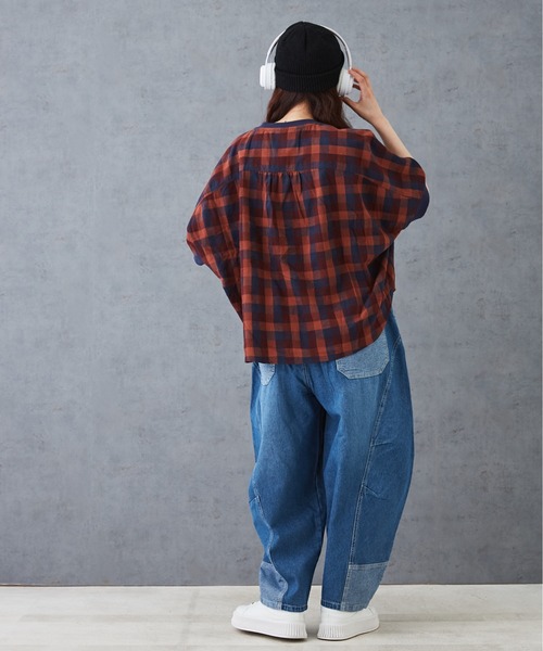 CUBE SUGAR（キューブシュガー）の「チェックリブ付バルーンシャツ（シャツ/ブラウス・レディース・グリーン/レッド/ブラック/マルチ・M）」の11枚目の写真