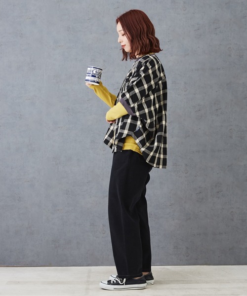 CUBE SUGAR（キューブシュガー）の「チェックリブ付バルーンシャツ（シャツ/ブラウス・レディース・グリーン/レッド/ブラック/マルチ・M）」の5枚目の写真