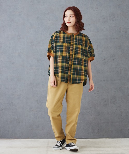 CUBE SUGAR（キューブシュガー）の「チェックリブ付バルーンシャツ（シャツ/ブラウス・レディース・グリーン/レッド/ブラック/マルチ・M）」の13枚目の写真