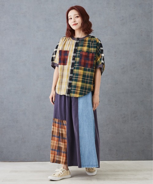 CUBE SUGAR（キューブシュガー）の「チェックリブ付バルーンシャツ（シャツ/ブラウス・レディース・グリーン/レッド/ブラック/マルチ・M）」の16枚目の写真