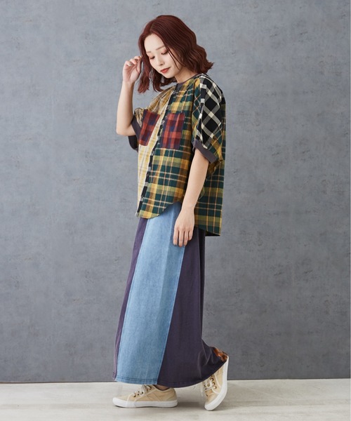 CUBE SUGAR（キューブシュガー）の「チェックリブ付バルーンシャツ（シャツ/ブラウス・レディース・グリーン/レッド/ブラック/マルチ・M）」の17枚目の写真