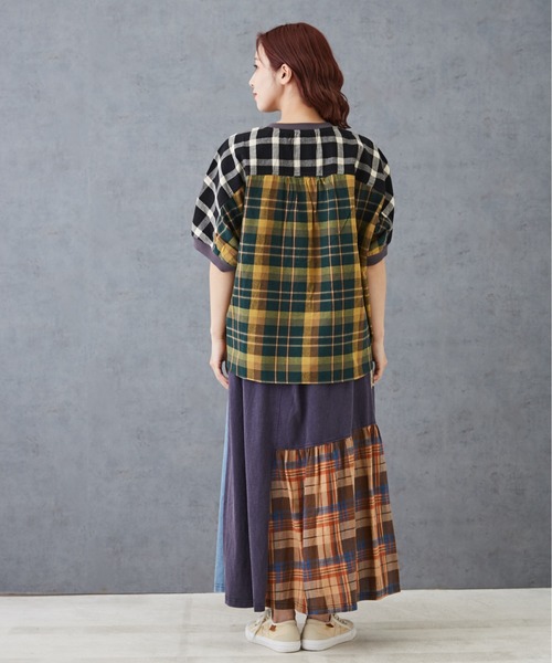 CUBE SUGAR（キューブシュガー）の「チェックリブ付バルーンシャツ（シャツ/ブラウス・レディース・グリーン/レッド/ブラック/マルチ・M）」の18枚目の写真