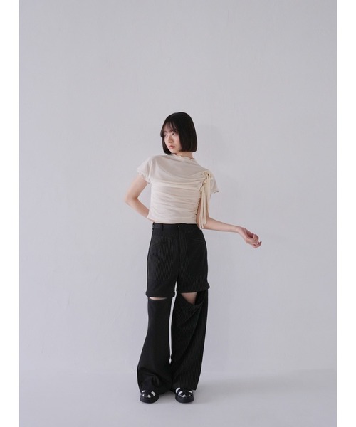 チュール リボン Tシャツ トップス シアー シースルー メッシュ フリル メロウ（Tシャツ/カットソー）｜Uenui（ウニュイ）