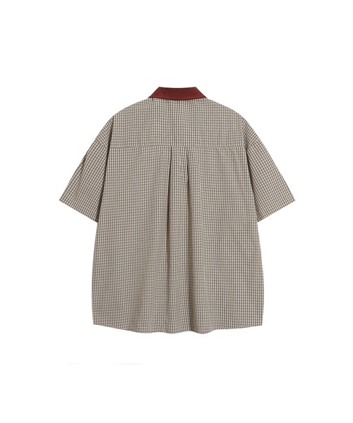 HOOK(フック)の「HOOK -select- 異素材襟の古着風刺繍入りチェック柄ビッグシャツ (SS)(シャツ/ブラウス・メンズ・ベージュ・M/L/XL/S)」の3枚目の写真