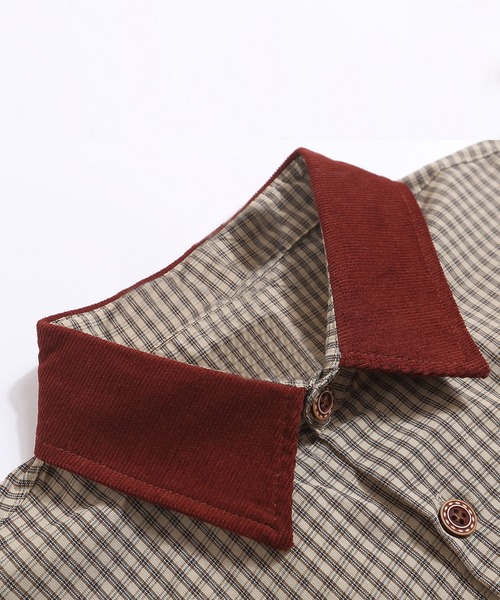 HOOK(フック)の「HOOK -select- 異素材襟の古着風刺繍入りチェック柄ビッグシャツ (SS)(シャツ/ブラウス・メンズ・ベージュ・M/L/XL/S)」の5枚目の写真