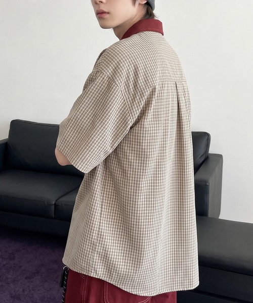 HOOK(フック)の「HOOK -select- 異素材襟の古着風刺繍入りチェック柄ビッグシャツ (SS)(シャツ/ブラウス・メンズ・ベージュ・M/L/XL/S)」の15枚目の写真