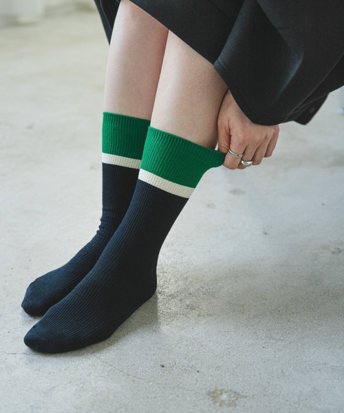 bohmal（ボマール）の「ネームタグリブ配色ソックス（ソックス/靴下・レディース・ブラック/ブルー/アイボリー・MEDIUM）」の8枚目の写真