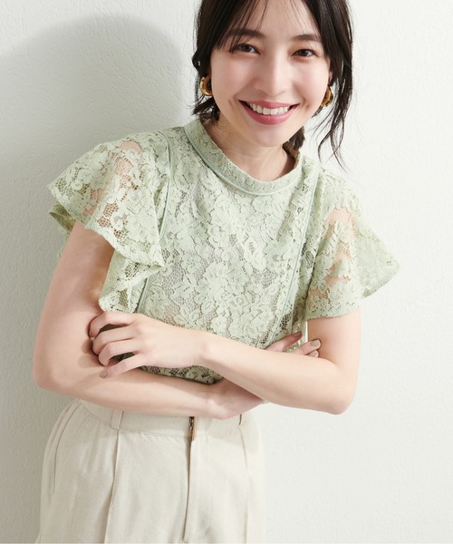 natural couture（ナチュラルクチュール）の「ラッフルレースパイピングブラウス（シャツ/ブラウス・レディース・アイボリー/ミント/ブルー/ブラック・FREE）」の4枚目の写真