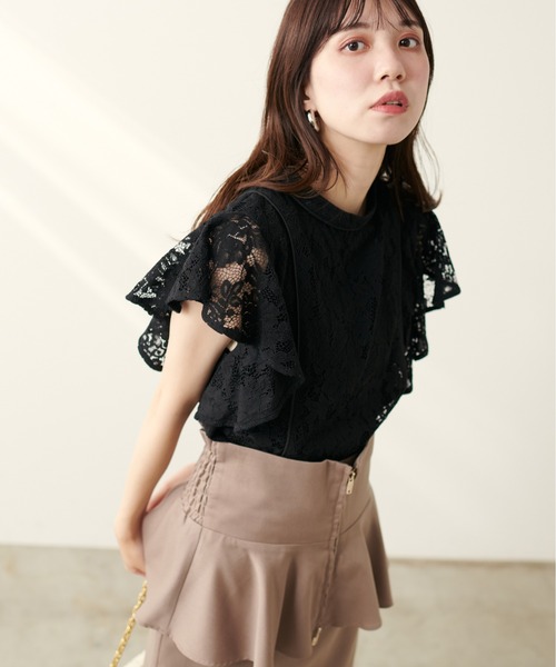natural couture（ナチュラルクチュール）の「ラッフルレースパイピングブラウス（シャツ/ブラウス・レディース・アイボリー/ミント/ブルー/ブラック・FREE）」の3枚目の写真