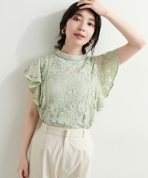 natural couture（ナチュラルクチュール）の「ラッフルレースパイピングブラウス（シャツ/ブラウス・レディース・アイボリー/ミント/ブルー/ブラック・FREE）」の20枚目の写真