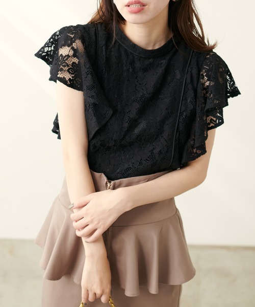 natural couture（ナチュラルクチュール）の「ラッフルレースパイピングブラウス（シャツ/ブラウス・レディース・アイボリー/ミント/ブルー/ブラック・FREE）」の14枚目の写真