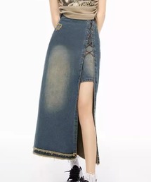 .KOM | A'GEM/9 × .kom 『.KOM/ドットケーオーエム』デニムスリットスカート(デニムスカート)