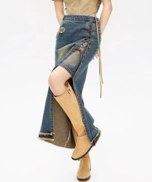 A'GEM/9 × .kom 『.KOM/ドットケーオーエム』ﾃﾞﾆﾑｽﾘｯﾄｽｶｰﾄ .KOM│A'GEM