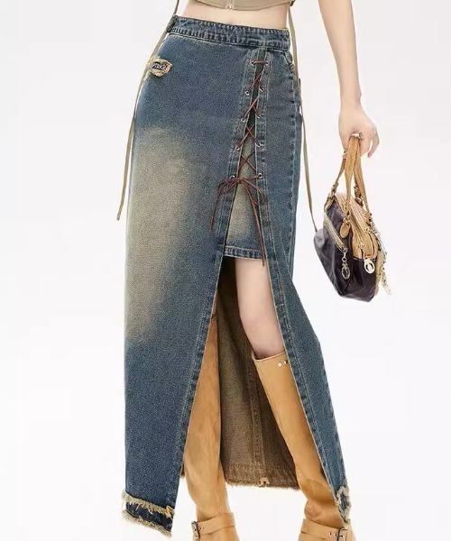 .KOM（ドットコム）の「A'GEM/9 × .kom 『.KOM/ドットケーオーエム』ﾃﾞﾆﾑｽﾘｯﾄｽｶｰﾄ（デニムスカート・レディース・ブルー・S/M）」の10枚目の写真