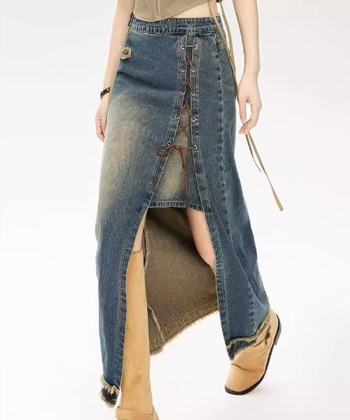 .KOM（ドットコム）の「A'GEM/9 × .kom 『.KOM/ドットケーオーエム』ﾃﾞﾆﾑｽﾘｯﾄｽｶｰﾄ（デニムスカート・レディース・ブルー・S/M）」の5枚目の写真