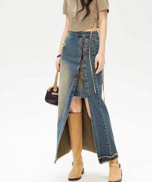 .KOM（ドットコム）の「A'GEM/9 × .kom 『.KOM/ドットケーオーエム』ﾃﾞﾆﾑｽﾘｯﾄｽｶｰﾄ（デニムスカート・レディース・ブルー・S/M）」の6枚目の写真