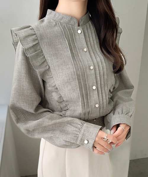 mily bilet(ミウィビレット)の「【mily bilet】ふんわり、キュッと。女性らしさをアップデート♪ピンタックフリルブラウス(長袖)(シャツ/ブラウス・レディース・ベージュ/ブルー/グレー/ピンク・LARGE/MEDIUM/SMALL/X-LARGE)」の9枚目の写真