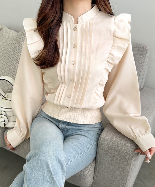 mily bilet(ミウィビレット)の「【mily bilet】ふんわり、キュッと。女性らしさをアップデート♪ピンタックフリルブラウス(長袖)(シャツ/ブラウス・レディース・ベージュ/ブルー/グレー/ピンク・LARGE/MEDIUM/SMALL/X-LARGE)」の13枚目の写真