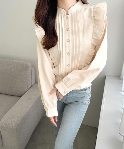 mily bilet(ミウィビレット)の「【mily bilet】ふんわり、キュッと。女性らしさをアップデート♪ピンタックフリルブラウス(長袖)(シャツ/ブラウス・レディース・ベージュ/ブルー/グレー/ピンク・LARGE/MEDIUM/SMALL/X-LARGE)」の12枚目の写真