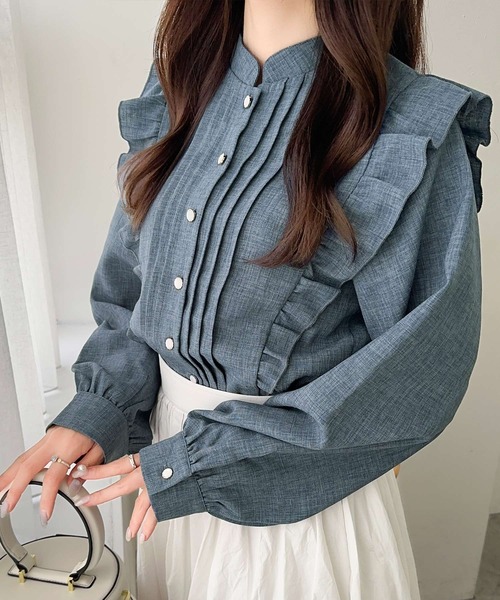 mily bilet(ミウィビレット)の「【mily bilet】ふんわり、キュッと。女性らしさをアップデート♪ピンタックフリルブラウス(長袖)(シャツ/ブラウス・レディース・ベージュ/ブルー/グレー/ピンク・LARGE/MEDIUM/SMALL/X-LARGE)」の15枚目の写真