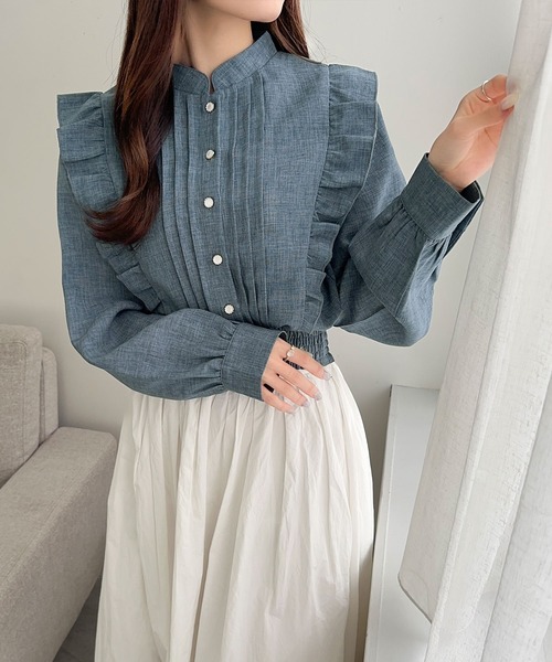 mily bilet(ミウィビレット)の「【mily bilet】ふんわり、キュッと。女性らしさをアップデート♪ピンタックフリルブラウス(長袖)(シャツ/ブラウス・レディース・ベージュ/ブルー/グレー/ピンク・LARGE/MEDIUM/SMALL/X-LARGE)」の16枚目の写真