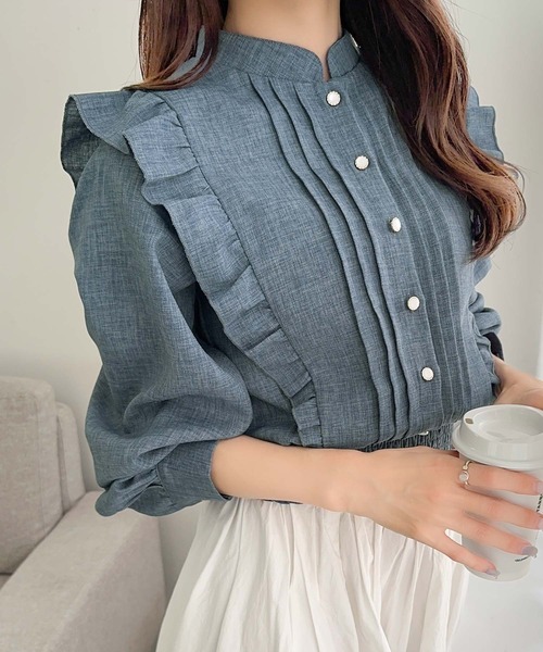 mily bilet(ミウィビレット)の「【mily bilet】ふんわり、キュッと。女性らしさをアップデート♪ピンタックフリルブラウス(長袖)(シャツ/ブラウス・レディース・ベージュ/ブルー/グレー/ピンク・LARGE/MEDIUM/SMALL/X-LARGE)」の17枚目の写真
