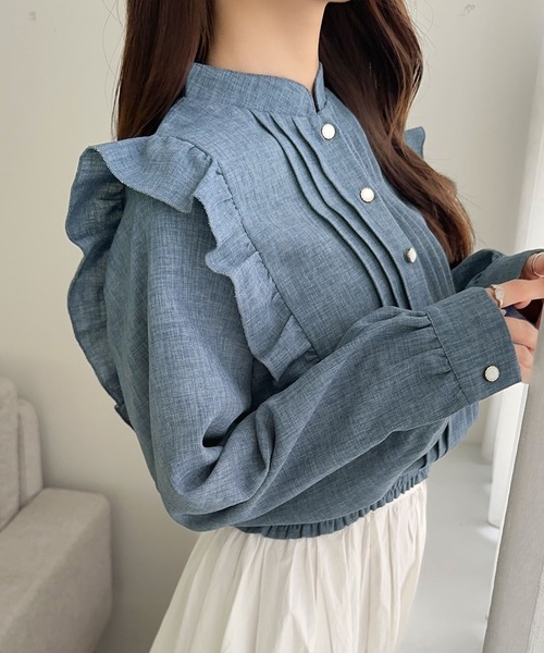 mily bilet(ミウィビレット)の「【mily bilet】ふんわり、キュッと。女性らしさをアップデート♪ピンタックフリルブラウス(長袖)(シャツ/ブラウス・レディース・ベージュ/ブルー/グレー/ピンク・LARGE/MEDIUM/SMALL/X-LARGE)」の14枚目の写真