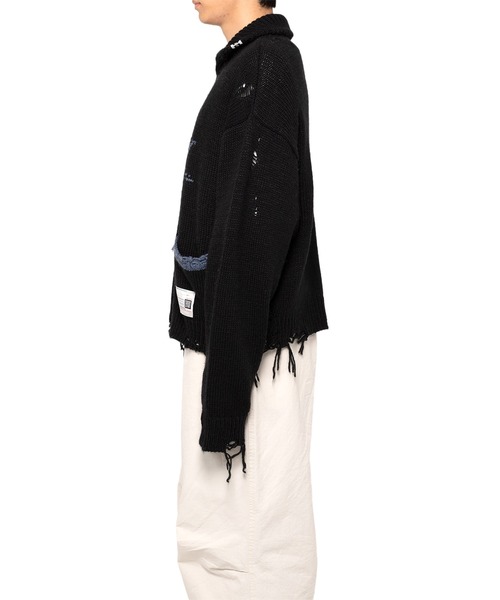 Maison MIHARA YASUHIRO ダイナソー カーディガン 黒 46 Maison MIHARA YASUHIRO Black Dinosaur Zip-Up Knit Cardigan Maison