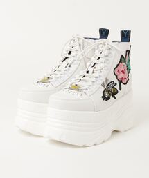 YOSUKE | @**ヨースケYOSUKEウィメンズアンクルワッペンシルバーレースフック厚底スニーカー2601142(スニーカー)