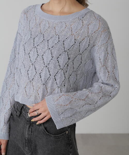 FREE'S MART（フリーズマート）の「◆ダイヤ柄透かし編みニット（ニット/セーター・レディース・ブルー/ブラック/ホワイト・FREE）」の5枚目の写真