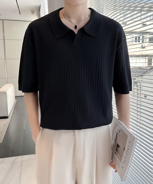 セール】【Tobee】ケーブルポロ / ニットポロ 半袖（ポロシャツ