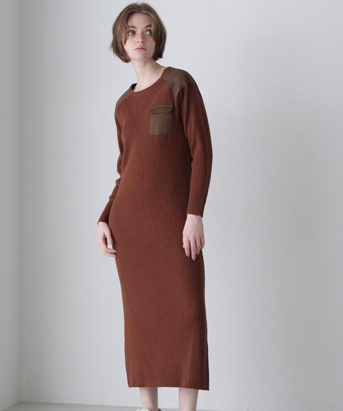 AVIREX(アヴィレックス)の「MILITARY RIB KNIT ONEPIECE/ミリタリーリブニットワンピース(ニット/セーター・レディース・ブラウン/グレー系その他3/チャコールグレー・S/M)」の3枚目の写真