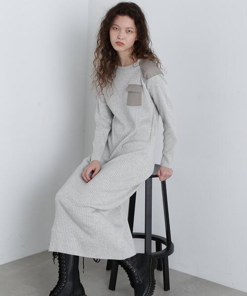 AVIREX(アヴィレックス)の「MILITARY RIB KNIT ONEPIECE/ミリタリーリブニットワンピース(ニット/セーター・レディース・ブラウン/グレー系その他3/チャコールグレー・S/M)」の1枚目の写真