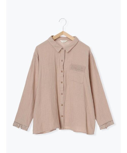 【セール】ストライプとレースのパジャマシャツ（ルームウェア/パジャマ）｜Et grenier by Samansa Mos2（エグルニエバイサマンサモスモス） 5,227円