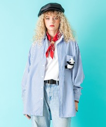 ankoROCK（アンコロック）の「TEDDY ankoROCK ストライプシャツ / メンズ レディース ユニセックス 長袖 ブラウス オーバーサイズ ルーズ ストライプ柄 ワンポイント（シャツ/ブラウス）」