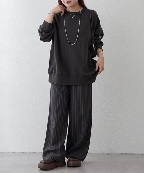 Remind me and forever（リマインドミーアンドフォーエバー）の「【WEB限定】ダメージ加工スウェット（Tシャツ/カットソー・レディース・ライトベージュ/グレー/スミクロ・FREE）」の9枚目の写真