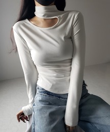 ※※【 ２color 】カットアウトアシメチョーカーカットソートップス ／cutout asymmetry choker cutsew tops