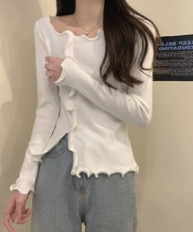 波縁ラウンドネックトップス