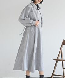 シャツブルゾン×キャミワンピース太コールセットアップ