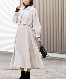 シャツブルゾン×キャミワンピース太コールセットアップ