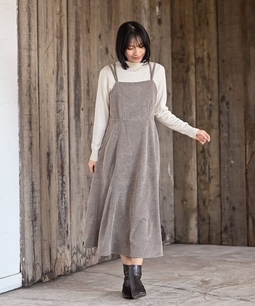 シャツブルゾン×キャミワンピース太コールセットアップ（セットアップ