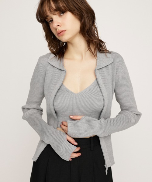 SLY（スライ）の「【2WAY】FRONT ZIP HG 2P TOPS フロント ジップ ハイゲージ 2ピー トップス（ニット/セーター・レディース・アイボリー/ブラック/ライトブルー/杢グレー・FREE）」の4枚目の写真