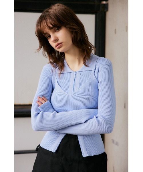 SLY（スライ）の「【2WAY】FRONT ZIP HG 2P TOPS フロント ジップ ハイゲージ 2ピー トップス（ニット/セーター・レディース・アイボリー/ブラック/ライトブルー/杢グレー・FREE）」の10枚目の写真