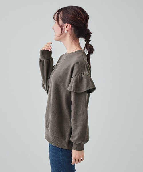 DRESKIP(ドレスキップ)の「◆【S-LL】一枚で決まる ふんわり微起毛 フリル袖トップス(Tシャツ/カットソー・レディース・アイボリー/チャコールグレー/パープル・01/02/03/04)」の9枚目の写真